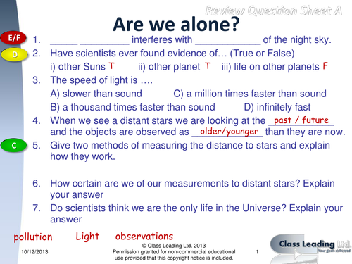 Are we alone - graded questions