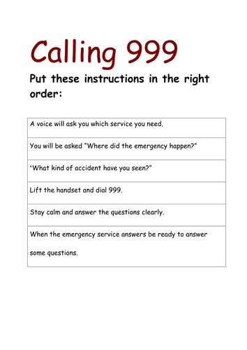 Dialing 999: order the instructions