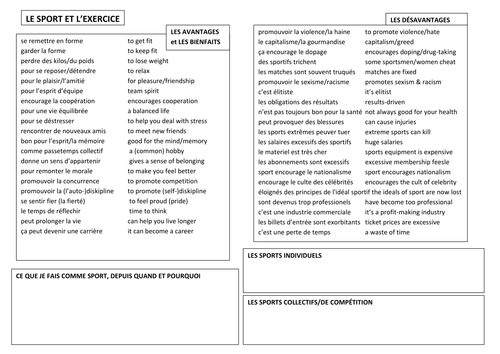 sport and exercise in French