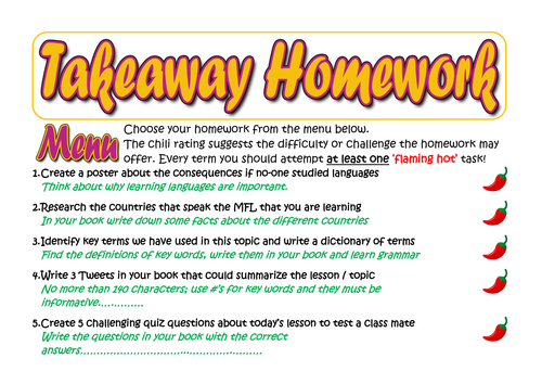 takeaway homework template