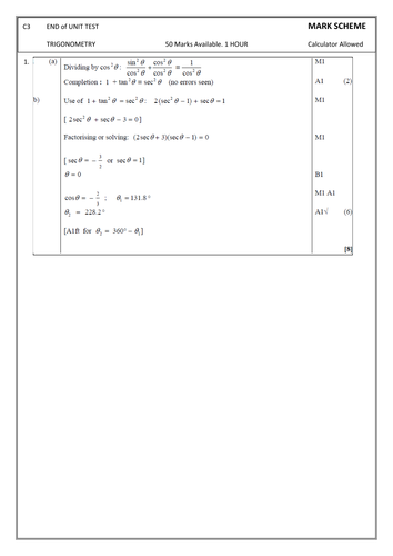 C3 Trig tests and mark schemes