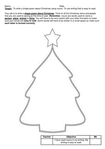 Christmas Tree Shape Poem - Nouns