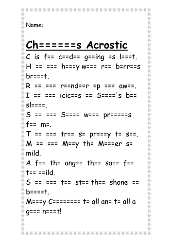 Christmas Acrostic Puzzle - Developing Tray