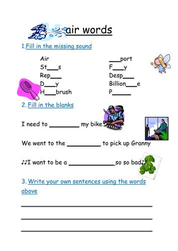 phonics worksheets air words worksheet air words develop phonics the to knowledge of words