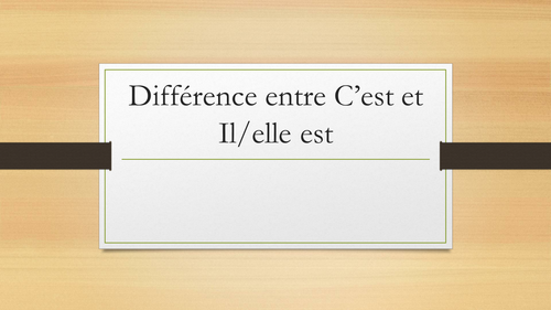 Différences entre C'est et Il/elle est | Teaching Resources