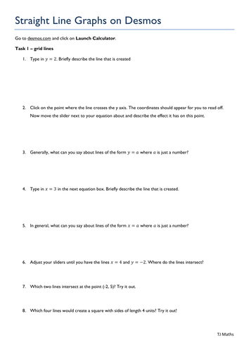 Investigating straight lines with desmos