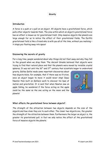 for 1 grade free worksheets gravity by explanation Gravity and text plan, worksheets