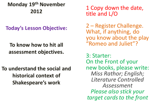 Shakespeare & Sonnets Scheme for Control Ass. Y10