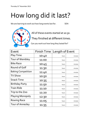 how long does it last year 4 time problems teaching resources