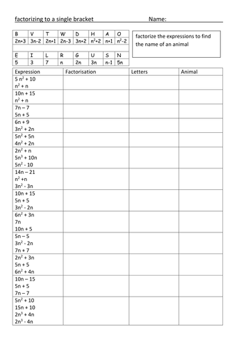 Expanding to a single bracket. Find the animal | Teaching Resources