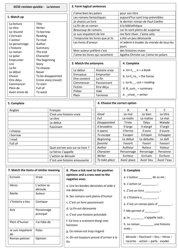 GCSE revision quickie on - La lecture