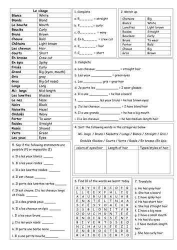 KS3- Le visage (word-builder)