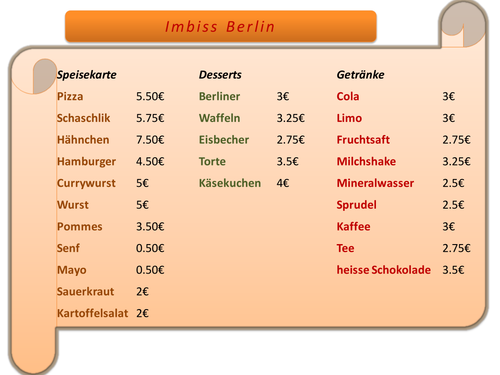 German -ordering snacks at the takeaway