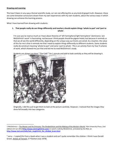 Drawing for Learning - ideas/observations