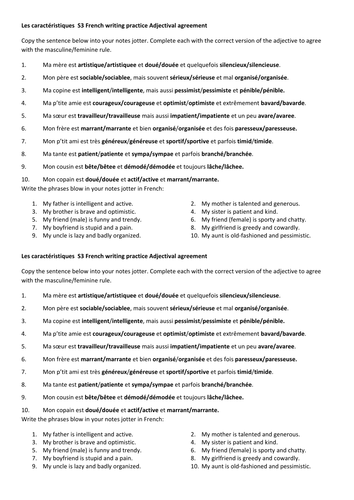 Les caractéristiques Adjective agreement