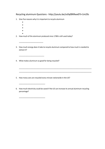 Recycling Aluminum - Video and Questions