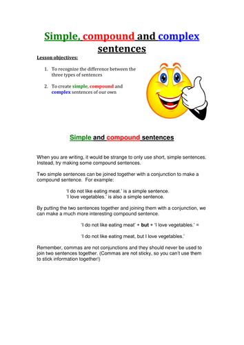 Simple Compound And Complex Sentences Worksheet For Grade 7