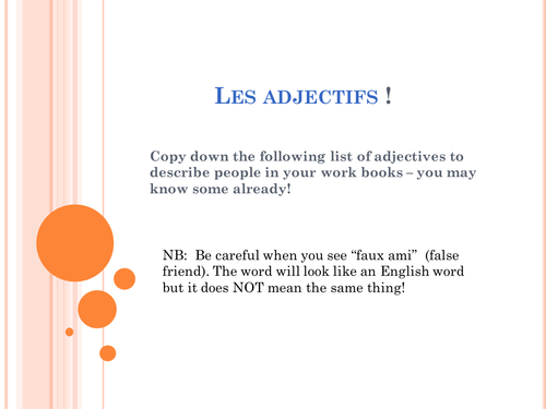 Les adjectifs - describing people