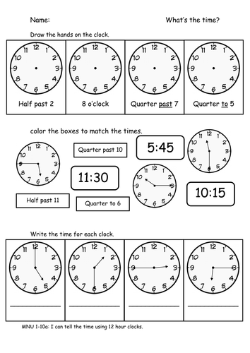 time oclock half past quarter to and past teaching resources