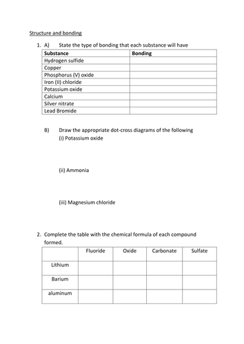 Structure and bonding revision