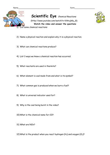 Scientific Eye Chemical Reactions Question Sheets