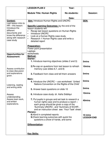 Part 2- Human Rights Lesson Plan, worksheets, ppt