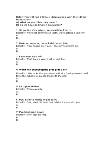 Cultural Lesson: Haiti and Creole