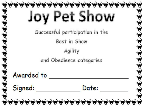 Pet show participation certificate