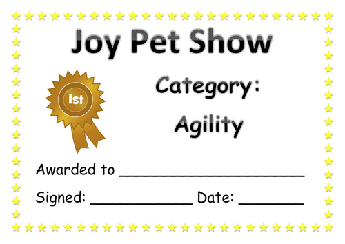 Pet show certificates