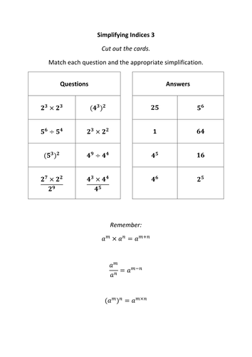 Simplifying Indices 3 - Cut and Stick