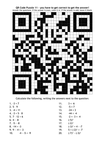 QR Code Puzzle 11 - Negative Number Calculations | Teaching Resources