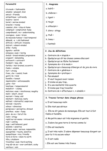 KS4 adjectives - reinforcement activities