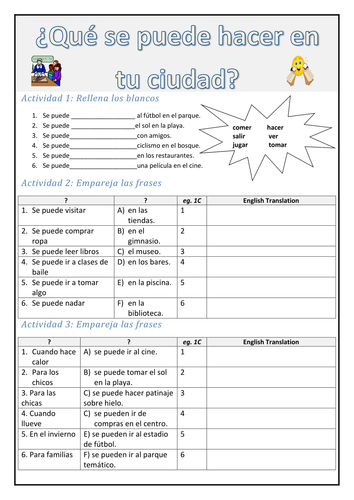 Spanish: Se puede/you can worksheet