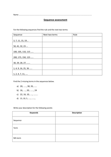 Sequence assessment | Teaching Resources