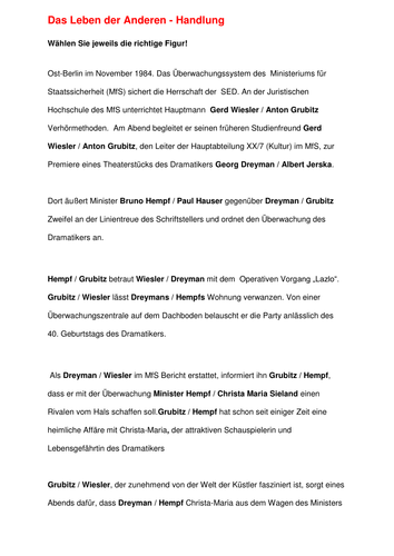 Das Leben der Anderen Multi-choice exercise