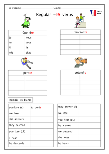 FRENCH Regular re Verbs Teaching Resources