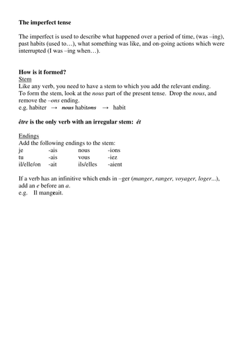 imperfect tense regular and irregular verbs