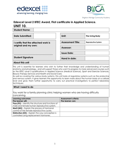 BTEC Level 2 - Unit 10 (Living Body) Assignment 5