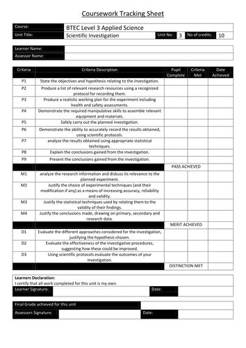 BTEC Level 3 Applied Science - Unit 3