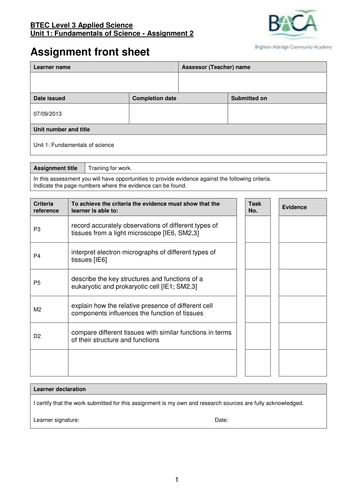 BTEC Applied Science Level 3 - Unit 1