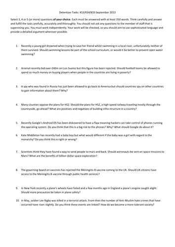 Reflective/detention/Starter activity