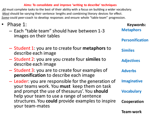 Developing Metaphors, Similes and Personification