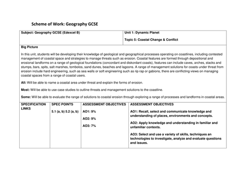 Edexcel B Coasts Scheme of Work