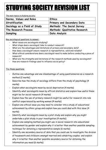 Studying Society Revision