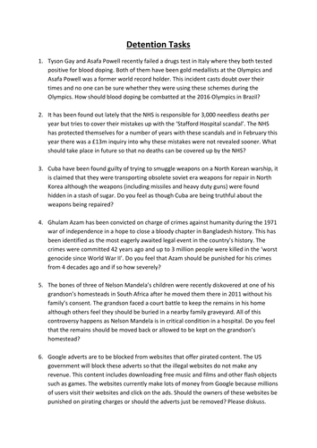 Restorative Justice Student generated tasks