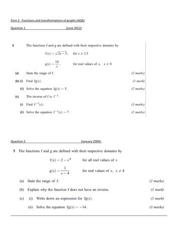 Core 3 Functions and Graphs Assessment AQA