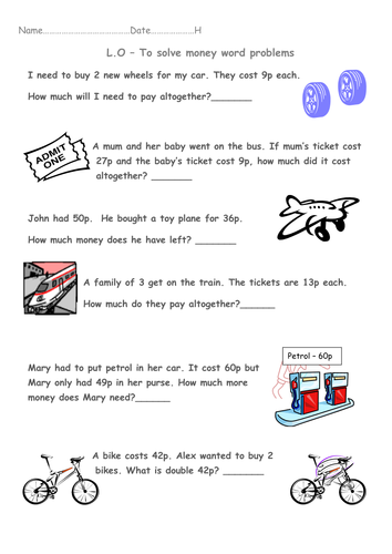 Year 1 Money Word Problems Transport Theme By Beckyjanehutchings - year 1 money word problems transport theme by beckyjanehutchings teaching resources