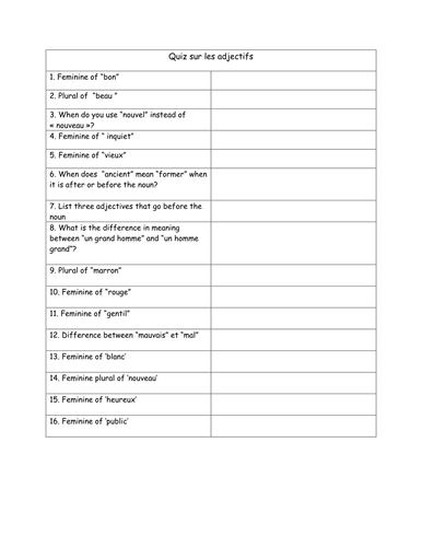 KS4/5 - Grammar quiz on adjectives (top set)