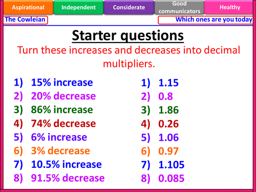 Percentage Change And Expressing Quantities Teaching Resources