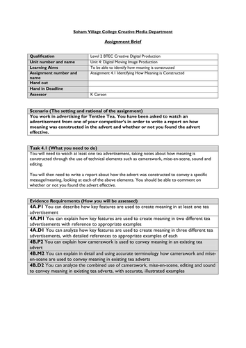 BTEC Creative Digital Media: Moving Image